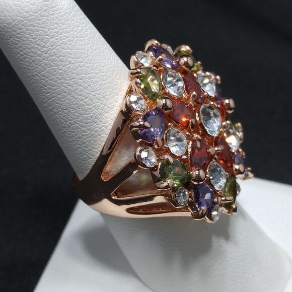 Rose Gold Tone Ring, Multicolored Rhinestones, CZs, Size 7 3/4 - Picture 3 of 8